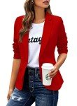 Womens Casual Blazers Long Sleeve Lapel Button Slim Work Office Blazer Jacket, Red, Medium
