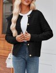 Zeagoo Women's 2024 Knit Cardigan Sweaters Crew Neck Button Down Open Front Long Sleeve Trendy Cropped Jackets Black