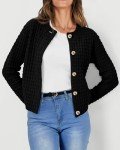 PRETTYGARDEN Women's Knit Cardigan Sweaters Casual Long Sleeve Open Front Button Down Trendy Jackets Outerwear (Black,Large)