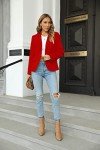 Womens Casual Blazers Long Sleeve Lapel Button Slim Work Office Blazer Jacket, Red, Medium