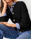 PRETTYGARDEN Women's Knit Cardigan Sweaters Casual Long Sleeve Open Front Button Down Trendy Jackets Outerwear (Black,Large)