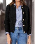 PRETTYGARDEN Women's Knit Cardigan Sweaters Casual Long Sleeve Open Front Button Down Trendy Jackets Outerwear (Black,Large)