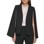 DKNY Women's Open Front Blazer Cape, Black, Small