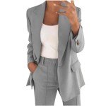 2 Piece Suits for Women Business Casual Long Sleeve Blazer Jackets Wide Leg Pants Office Outfits with Pockets