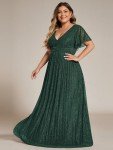 Dark Green Plus Size A-Line V Neck Maxi Dress
