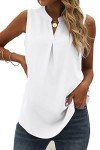 isermeo Womens Summer Tank Tops Pleated V Neck Solid Color Top Sleeveless Casual Basic Shirts Blouses White-L