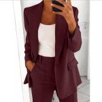 TIMIFIS Blazer Suits for Women 2 Piece Business Professional Work Suits Lapel Blazer Jackets Loose Long Pants with Pockets Coffee