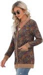 GRECERELLE Cardigan for Women Open Front Button Down Printed Lightweight Ladies Sweater V Neck Long Sleeve Outerwear Tops with Pockets FP Cashew Navy-L