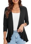 Urban CoCo Women's Casual Lightweight Open Front Cardigan Soft Draped Ruffles 3/4 Sleeve (Black, 2XL)