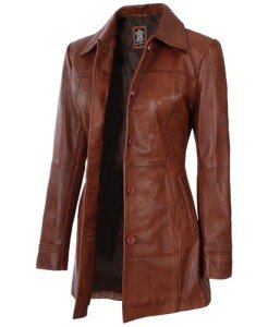Brown Real Lambskin Leather Blazer for Womens | [1515033] Kandis Cognac, M