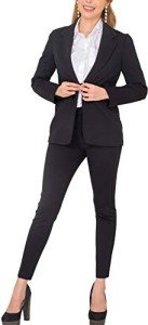 Marycrafts Women's Business Blazer Pant Suit Set for Work 12 Black