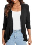 Urban CoCo Women's Casual Lightweight Open Front Cardigan Soft Draped Ruffles 3/4 Sleeve (Black, 2XL)