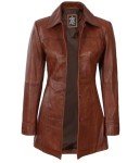 Brown Real Lambskin Leather Blazer for Womens | [1515033] Kandis Cognac, M
