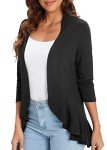 Urban CoCo Women's Casual Lightweight Open Front Cardigan Soft Draped Ruffles 3/4 Sleeve (Black, 2XL)