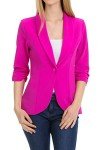 MINEFREE Women's 3/4 Ruched Sleeve Lightweight Work Office Blazer Jacket (S-3XL), Berry, XX-Large