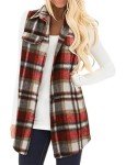 BETTE BOUTIK Women's Plaid Vest Coat Casual Lapel Neck Button Front Sleeveless Blazer Jacket Outerwear-Wine-XL