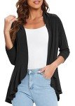 Urban CoCo Women's Casual Lightweight Open Front Cardigan Soft Draped Ruffles 3/4 Sleeve (Black, 2XL)