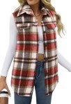 BETTE BOUTIK Women's Plaid Vest Coat Casual Lapel Neck Button Front Sleeveless Blazer Jacket Outerwear-Wine-XL