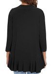 Urban CoCo Women's Casual Lightweight Open Front Cardigan Soft Draped Ruffles 3/4 Sleeve (Black, 2XL)