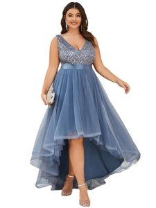 Dusty Navy Plus Size A-Line Sequin Dress