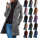 Deals Under 50 Dollars Pea Coats for Women Winter Casual Thicken Trench Coat Stand Collar Single Breasted Overcoat Fashion Midi Coats