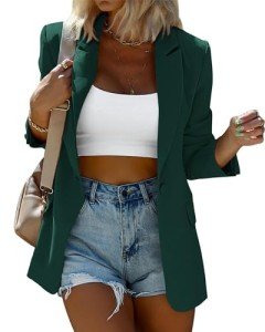 KIRUNDO Womens Blazer 2024 Fall Bussiness Casual Long Sleeve Button Open Front Suit Jackets Work Clothes with Pockets, Dark Green, Small