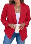 ZICUE Women's Long Sleeve Solid Color Cardigan Jackets Office Spring Blazers Lapel Lightweight Blazers Red S