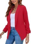 ZICUE Women's Long Sleeve Solid Color Cardigan Jackets Office Spring Blazers Lapel Lightweight Blazers Red S
