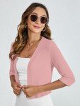 Heymoments Women's 3/4 Sleeve Shrugs for Dresses Pink Large Open Front Knit Lightweight Cardigan Sweaters Casual Coat Cropped Tops Shawls and Wraps Cardigan Dressy Sweater