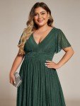 Dark Green Plus Size A-Line V Neck Maxi Dress