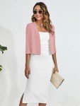 Heymoments Women's 3/4 Sleeve Shrugs for Dresses Pink Large Open Front Knit Lightweight Cardigan Sweaters Casual Coat Cropped Tops Shawls and Wraps Cardigan Dressy Sweater