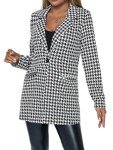 Floerns Women's Casual Work Office Open Front Striped Blazer, Black White Houndstooth, Medium