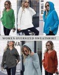 MODARANI Women's Hoodies Button up V Neck Pullover Sweatshirt Oversized Tops with Pockets Dark Grey