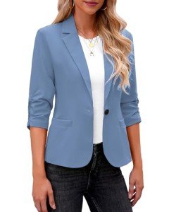 Lookbook Store Summer Blazers for Women Lightweight Office Jackets for Women Blazers for Women Fashion Casual Dress Jackets for Women Formal Airy Blue Size Medium Fits Size 8 / Size 10