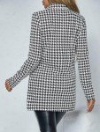 Floerns Women's Casual Work Office Open Front Striped Blazer, Black White Houndstooth, Medium