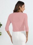 Heymoments Women's 3/4 Sleeve Shrugs for Dresses Pink Large Open Front Knit Lightweight Cardigan Sweaters Casual Coat Cropped Tops Shawls and Wraps Cardigan Dressy Sweater