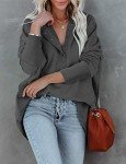 MODARANI Women's Hoodies Button up V Neck Pullover Sweatshirt Oversized Tops with Pockets Dark Grey