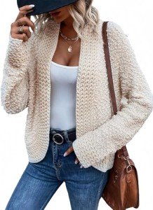 Dokotoo Womens Winter Autumn Fashion Open Front Cardigans Sweaters for Women Long Sleeve Soft Chunky Popcorn Knitted Casual Cardigans Outwears Jackets Coats Winter Apricot Large