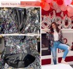 Cresay Women's Sequin Fitted Long Sleeve Zipper Blazer Bomber Jacket, Colour Sequins, Medium