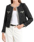 Xintianji Womens Open Front Cropped Blazer Jacket - Sparkling Yarn Pockets Long Sleeve Business Casual Blazer Black