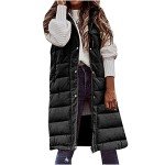 Long Puffer Vest Women Plus Size 2024 Trendy Warm Coats Hooded Overcoats Solid Sleeveless Outwear with Pockets