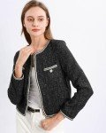 Xintianji Womens Open Front Cropped Blazer Jacket - Sparkling Yarn Pockets Long Sleeve Business Casual Blazer Black