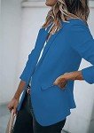 BOFETA Womens Long Sleeve Pocket Blazers Office Jacket Casual Solid Lapel Button Blazer Blue XL