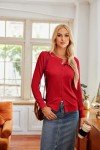 GRACE KARIN Plus Size Crew Neck Button Down Cardigans for Women(2XL,Red)
