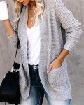 Flovey Womens Long Sleeve Open Front Cardigans Chunky Knit Draped Sweaters Outwear with Pockets Gray