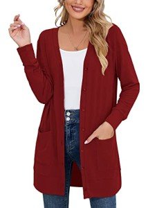Heymoments Drape Front Cardigan Sweater for Women Long Sleeve Causal Button Down Soft Outwear Tops with Pocket Red XX-Large
