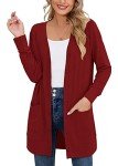 Heymoments Drape Front Cardigan Sweater for Women Long Sleeve Causal Button Down Soft Outwear Tops with Pocket Red XX-Large