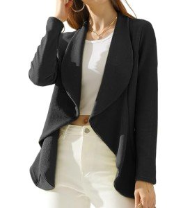 Doublju Classic Draped Open Front Blazer for Women with Plus Size Black Small