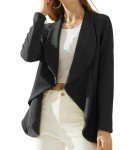 Doublju Classic Draped Open Front Blazer for Women with Plus Size Black Small