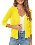 Urban CoCo Women's 3/4 Sleeve Open Front Cropped Sweater Cardigan (Lemon Yellow, l)